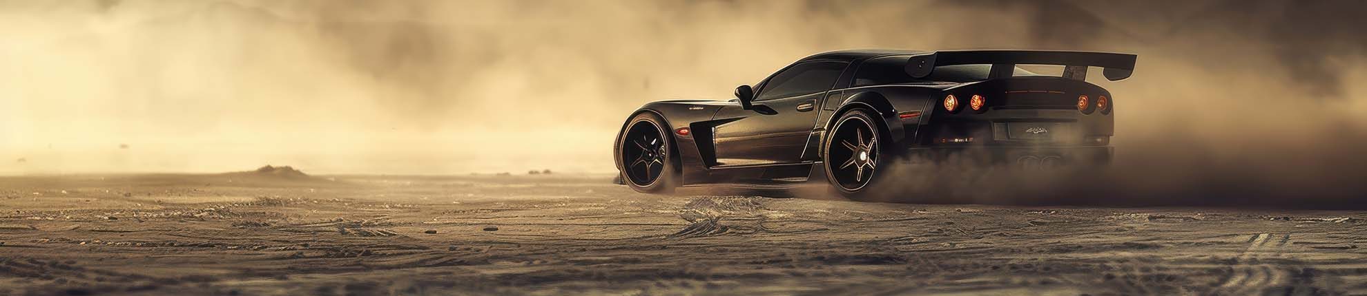 Black Corvette in a Desert Landscape
